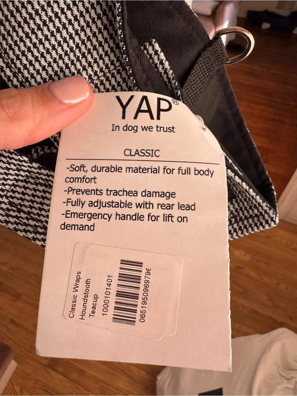 YAP reversible Houndstooth Dog Harness for teacup dogs. Brand new